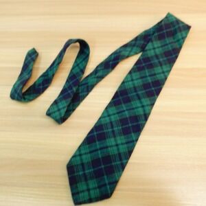 Vintage Rooster Tie Mens Green Plaid Black Watch Tartan Wide Ivy Prep USA Made